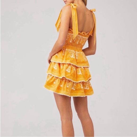 Cleobella Eliana Mini Dress Yellow Tiered NWT Size Large - Picture 3 of 13